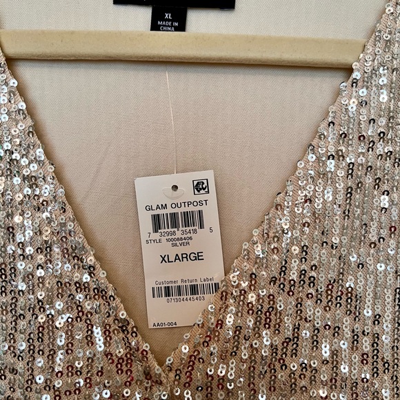 Inc International Concepts-silver sequin blouson faux tie top. - Picture 3 of 3